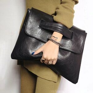 Black Faux Leather Tote with strap as well